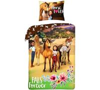 Halantex - SP-8321BL Parure de lit réversible Spirit Wildpferd Pals Forever 140x200 cm / 70x90 cm 100% coton 2 pièces Housse de couette et taie d'oreiller Multicolore