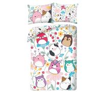 Halantex Squishmallows Housse de couette 140 x 200 cm avec taie d'oreiller 70 x 90 cm, impression personnages, polyester, blanc avec motifs colorés, pour lit simple, idée cadeau pour enfants