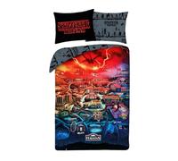 Halantex STRANGER THINGS Parure de lit - HAWKINS - Housse de couette réversible 140 x 200 cm + 1 taie d'oreiller 70 x 90 cm - 100 % polyester excellente qualité - Multicolore