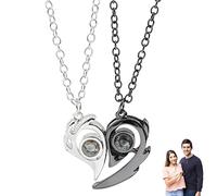 Halatua Collier de Projection de Couple | Collier Couple Magnétique Projection 100 Langues | Pendentif Colliers Saint Valentin pour Femme Coffret Cadeau Cadeaux de Noël