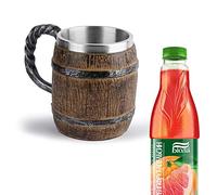 Halatua Tasse en Bois - Chope à bière Viking à l'450 ML,Style Ancien Viking chope à bière Simulation Style Bois Verres Baril chope à bière chêne bière Stein chope pour Boire la bière
