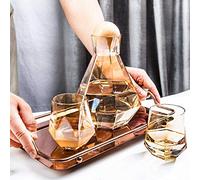 HALAWAKA Pichet d'eau en verre cristal sans plomb avec boule en bois pour eau froide, jus, thé glacé et boissons 1,2 l