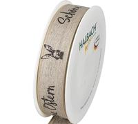 Halbach Ruban de soie en lin - 25 mm x 15 m - Ruban décoratif pour Pâques - Inscription « Schöne Ostern » - Ruban en lin pour cadeaux de Pâques - Couleur : noir