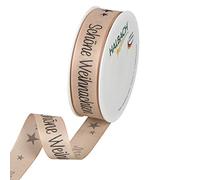 Halbach Seidenbänder 1126 Ruban de Noël aspect coton pour emballage de cadeaux Couleur naturel/noir