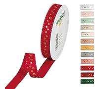 Halbach Seidenbänder 295-015-65-18 Étoiles Ruban cadeau Noël en polyester Rouge vin 15 mm x 18 m