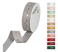 Halbach Seidenbänder 295 étoiles Ruban cadeau Noël Polyester Gris 25 mm x 18 m