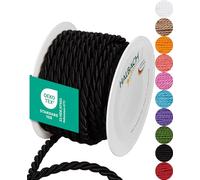 Halbach Seidenbänder Cordon de qualité supérieure (Noir) - Largeur 8 mm - Longueur 10 m - Fabriqué en Allemagne et certifié Öko-Tex - Cordon en Satin Brillant en acétate