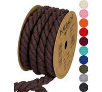 Halbach Seidenbänder Cordon en Coton recyclé, Largeur : 10 mm/Longueur : 4 m, Fil de Coton Durable pour macramé, Cordon Naturel pour Bricolage, Couleur : Marron foncé