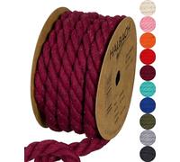 Halbach Seidenbänder Cordon en Coton recyclé, Largeur : 10 mm/Longueur : 4 m, Fil de Coton Durable pour macramé, Cordon Naturel pour Bricolage, Couleur : Bordeaux