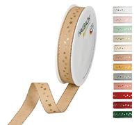 Halbach Seidenbänder étoiles Ruban Cadeau de Noël, Polyester, Naturel, 15 mm x 18m