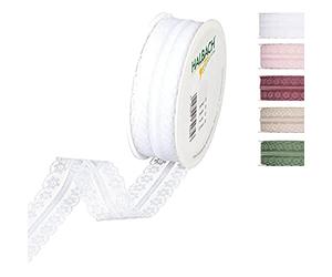 Halbach Seidenbänder Largeur du ruban : 30 mm - Longueur : 15 m - Dentelle en rouleau - Ruban pour mariage - Pour couture ou décoration de table - Tissu en dentelle pour bricolage - Couleur : blanc