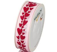 Halbach Seidenbänder Ruban cadeau « Cœurs » - 25 mm x 18 m - Motif cœur - Rose pâle/rouge - Parfait pour mariage ou Saint-Valentin