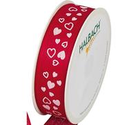 Halbach Seidenbänder Ruban cadeau « Cœurs » - Cœur - Rouge/Blanc - 25 mm x 18 m - Mariage, Saint-Valentin