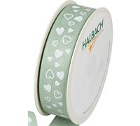 Halbach Seidenbänder Ruban cadeau « Cœurs » - Largeur : 25 mm - Longueur : 18 m - Motif cœur - Parfait pour mariage ou Saint-Valentin - Couleur : menthe/blanc