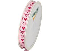 Halbach Seidenbänder Ruban cadeau « Cœurs » - Ruban imprimé avec motif cœur - Largeur : 10 mm - Longueur : 20 m - Couleur : rose pâle/rouge - Parfait pour mariage ou Saint-Valentin
