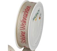 Halbach Seidenbänder Ruban cadeau de Noël en lin de qualité supérieure - Largeur : 25 mm - Longueur : 15 m - Ruban de Noël avec fil pour cadeaux et sapin de Noël - Fabriqué en Allemagne - Couleur :