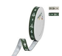 Halbach Seidenbänder Ruban cadeau de Noël « Sapins de Noël » | Largeur 15 mm Longueur 20 | Idéal pour l'emballage élégant de cadeaux de Noël, couleur : vert/blanc