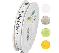 Halbach Seidenbänder Ruban cadeau de Pâques - 15 mm x 20 m - Ruban décoratif pour Pâques - Inscription « Frohe Ostern » - Ruban en lin pour cadeaux de Pâques - Couleur : blanc/noir