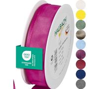 Halbach Seidenbänder Ruban cadeau de qualité supérieure avec bord métallique | Largeur 25 mm mm x longueur 25 m | Ruban certifié Oeko-Tex 100 | Ruban taffetas fabriqué en Allemagne - Couleur : rose