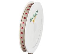 Halbach Seidenbänder Ruban cadeau étoiles - Ruban en lin avec bord métallique et imprimé étoiles pour Noël - Couleur : naturel/rouge