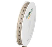 Halbach Seidenbänder Ruban cadeau étoiles - Ruban en lin avec bord métallique et imprimé étoiles pour Noël - Couleur : naturel/lin