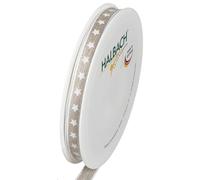 Halbach Seidenbänder Ruban cadeau étoiles - Ruban en lin avec bord métallique et imprimé étoiles pour Noël - Couleur : naturel/blanc