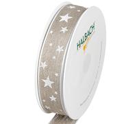 Halbach Seidenbänder Ruban cadeau étoiles - Ruban en lin avec bord métallique et imprimé étoiles pour Noël - Couleur : naturel/blanc