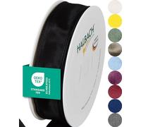 Halbach Seidenbänder Ruban cadeau haut de gamme avec bord métallique | Largeur 25 mm mm x longueur 25 m | Ruban certifié Oeko-Tex 100 | Ruban taffetas fabriqué en Allemagne - Couleur : noir
