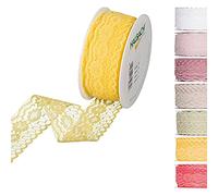 Halbach Seidenbänder Ruban de dentelle Largeur 37 mm Longueur 15 m Rouleau de dentelle au mètre pour mariage, couture ou décoration de table, dentelle pour bricolage, artisanat, couleur citron