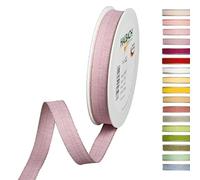 Halbach Seidenbänder Ruban décoratif avec bords en lin - Largeur : 15 mm - Longueur : 20 m - Ruban cadeau à décorer ou à décorer - Ruban décoratif - Couleur : pale berry/lin