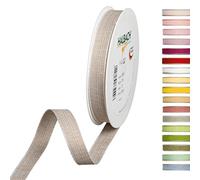 Halbach Seidenbänder Ruban décoratif avec bords en lin - Largeur : 15 mm - Longueur : 20 m - Ruban cadeau à décorer ou à faire soi-même - Couleur : lin/blanc