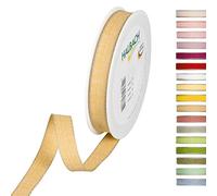 Halbach Seidenbänder Ruban décoratif avec bords en lin - Largeur : 15 mm - Longueur : 20 m - Ruban cadeau à décorer ou à faire soi-même - Couleur : jaune miel/lin