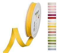 Halbach Seidenbänder Ruban décoratif avec bords en lin - Largeur : 15 mm - Longueur : 20 m - Ruban cadeau à décorer ou à faire soi-même - Couleur : jaune/lin