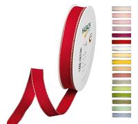 Halbach Seidenbänder Ruban décoratif avec bords en lin - Largeur : 15 mm - Longueur : 20 m - Ruban cadeau à décorer ou à faire soi-même - Couleur : rouge/lin