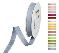 Halbach Seidenbänder Ruban décoratif avec bords en lin - Largeur : 15 mm - Longueur : 20 m - Ruban cadeau à décorer ou à faire soi-même - Couleur : bleu foncé/lin