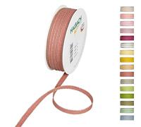 Halbach Seidenbänder Ruban décoratif avec bords en lin - Largeur : 7 mm - Longueur : 30 m - Ruban cadeau à décorer ou à faire soi-même - Couleur : bois de rose/lin