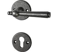 HALCÖ Poignée de porte Graz - Poignée de porte avec rosace PZ - Ferrure de porte antique, fer galvanisé noir passivé