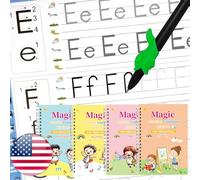 HALCONTORNO Magic Grooved Writing Practice - 4 cahiers d'exercices en anglais Trace Trek pour enfants de 3 à 5 ans, livre d'entraînement de traçage pré-maternel, écriture manuscrite réutilisable sans