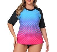 Halcurt Chemise UV Femme Grande Taille Rash Guard Manches Courtes avec Soutien-gorge UPF 50+ Protection Solaire Chemise de Bain Chemise de Natation Séchage Rapide Maillot de Bain 1X-4X, 3XL grande