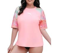 Halcurt Chemise UV Femme Grande Taille Rash Guard Manches Courtes UPF 50+ Chemise de Bain Protection UV Chemise de Natation Séchage Rapide Maillot de Bain 1X-4X, 4XL grande taille