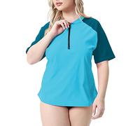 Halcurt Damen Kurzarm-Rashguard-Oberteil in Übergröße mit UPF 50+ Reißverschluss-Badeshirt, Bleu clair/bleu paon, 3XL grande taille