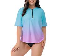 Halcurt Maillot de bain anti-UV pour femme - Grande taille - Protection solaire UPF 50+ - Séchage rapide - 1X-4X, Ombré bleu rose, 4XL grande taille