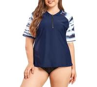 Halcurt Maillot de bain anti-UV pour femme - Grande taille - Protection solaire UPF 50+ - Séchage rapide - 1X-4X, Bleu marine/vague, XXL grande taille