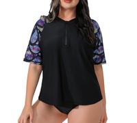 Halcurt Maillot de bain anti-UV pour femme - Grande taille - Protection solaire UPF 50+ - Séchage rapide - 1X-4X, Noir/cachemire, 4XL grande taille