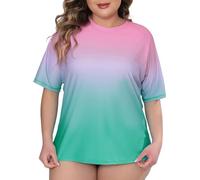 Halcurt Maillot de bain anti-UV pour femme - Grande taille - Protection solaire UPF 50+ - Séchage rapide - 1X-4X, Ombré rose et vert, XXL /grande taille
