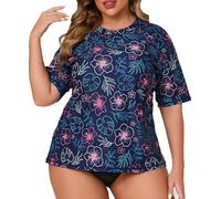 Halcurt Maillot de bain anti-UV pour femme - Grande taille - Rash Guard - Manches courtes - Avec soutien-gorge - Protection solaire UPF 50+ - Séchage rapide - 1X-4X, 3XL grande taille