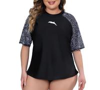 Halcurt Maillot de bain anti-UV pour femme - Grande taille - Rash Guard - Manches courtes - Avec soutien-gorge - Protection solaire UPF 50+ - Séchage rapide - 1X-4X, XXL grande taille