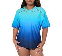 Halcurt Maillot de bain pour femme, grande taille, rash Guard à manches courtes, protection solaire UPF 50+, séchage rapide, maillot de bain 1X-4X, Bleu ombré, XXL grande taille