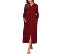 HALCYEEN Peignoir à capuche et fermeture éclair pour femme - Manches longues - Avec poches - Taille S à XXL, Bordeaux, XXL
