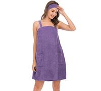 HALCYEEN Peignoir de bain pour femme avec sangles de fermeture réglables en coton doux et léger avec bandeau pour cheveux (S-XL), violet, X-Large